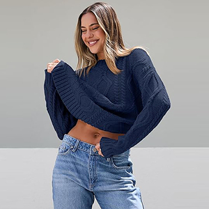 <b>Women</b> Oversized Korean Style Thick <b>Cable</b> <b>Knit</b> Crewneck <b>Sweater</b> Regular Sleeve Solid Black Pullover Casual Autumn Winter Knitwear - Product Image 4