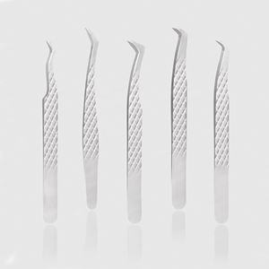 Pinzas de pestañas de acero inoxidable y plata personalizadas, Punta puntiaguda con agarre de diamante, pinzas de punta de fibra de etiqueta privada, pinzas para pestañas - Product Image 4