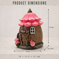 Décoration extérieure : Maison de fée en résine rose avec toit fleuri, décor de jardin, décoration de cabane dans les arbres avec plaque de bienvenue