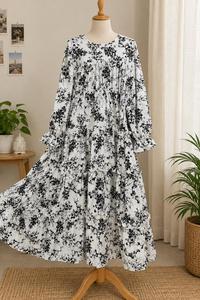 Vestido Maxi de Algodón Floral Ssumaira con Volantes y Capas, Kurti Casual para Mujer, Estilo Étnico de Verano, Georgette Chiffon Sin Arrugas - Product Image 3