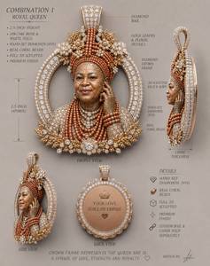 Colgante de Lujo con Retrato de Reina Esculpido en 3D, con Piedras Pavé, Detalles Florales y Adornos de Cuentas Decorativas - Product Image 1