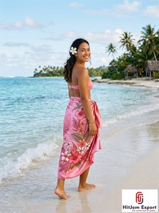 Paréo de plage en satin tissé à pois de qualité supérieure, motif floral tropical, léger, pour la plage et les centres de villégiature, personnalisable OEM ODM - Product Image 2