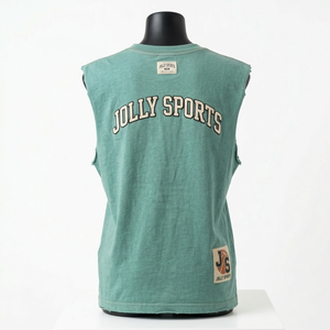 T-shirt sans manches pour femme en jersey de coton 180 GSM, tissu doux couleur turquoise, imprimé graphique, logo patch, chemises en coton sans manches pour femme - Product Image 4