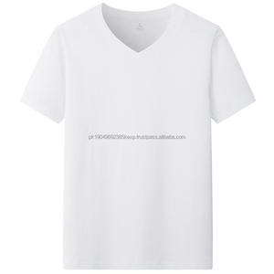 T-shirt à col en V 100% coton personnalisé par les fabricants pour hommes 210G 3XL Uni Épaule tombante Poids lourd Coupe ample T-shirt vierge - Product Image 3