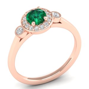 Anillo de compromiso REYES GRA con certificado de oro macizo de 14K y moissanita, corte halo redondo, 0.5 quilates, con gema esmeralda para mujer - Product Image 2