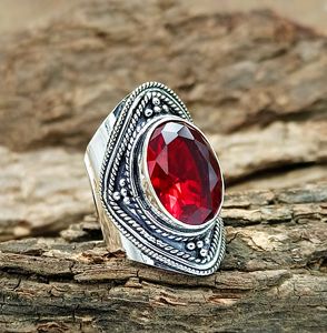Natural Garnet Ring January Birthstone Deep Red Gemstone Jewelry Vintage Style Garnet Ring Handmade <b>Gift</b> for Her - Product Image 1