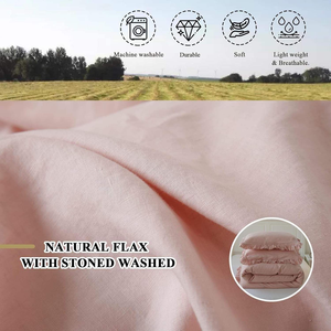 Linen Duvet Cover Set Soft and Breathable 5 pcs 1 Duvet Cover 1 <b>Flat</b> 1 Fitted Sheet 2 <b>pillow</b> cases Sets - Product Image 5