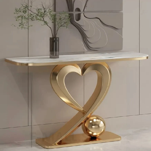 Table console moderne en métal doré en forme de X, avec plateau en marbre blanc, disponible à prix de gros. - Product Image 2