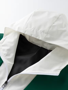 <b>Men's</b> Windproof Breathable Eco-Friendly Racer <b>Jacket</b> Detachable Hood Quarter Zip Casual Winter Green <b>White</b> Color Slight Stretch - Product Image 3