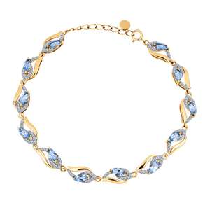Compra una pulsera de diamantes cultivados en laboratorio con piedra preciosa de aguamarina natural en oro amarillo macizo de 18k, joyería hecha a mano para mujeres y niñas. - Product Image 3