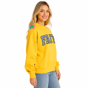 Sweat-shirt jaune oversize à col montant avec logo personnalisé brodé à l'avant, motif Gingham, en molleton de coton écologique, pour l'hiver et l'automne, vente en gros - Product Image 2