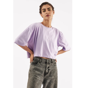 Camiseta Corta de Cuello Redondo, Estilo Boxy, Lisa, Promocional, al por Mayor, de Algodón, Top Corto Sexy para Mujer - Product Image 3