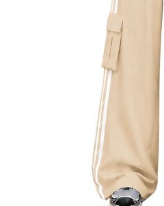 Pantalon de jogging cargo beige à jambes larges pour femme, taille haute, avec cordon de serrage, poches latérales, style streetwear décontracté, coupe ample - Product Image 3