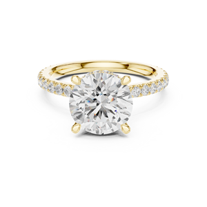 Anillo de compromiso de oro amarillo con diamante cultivado en laboratorio de corte redondo y banda pavé con doble halo oculto - Product Image 4