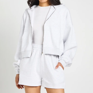 Women's Lightweight Loose Fit 100%Cotton Fleece Breathable Eco-Friendly Hoodie Shorts <b>Set</b> Casual Wear Adults Spring/Summer Women - Product Image 5