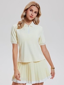 Vestido de Tenis para Mujer, Cuello Mandarín, Color Sólido, Manga Corta, Transpirable, 100% Algodón, Ropa Deportiva de Verano - Product Image 2