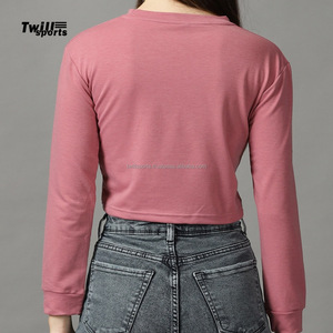 Top Corto de Moda para Mujer, 100% Algodón, Tejido de Punto Liso, Mangas Largas, Corte Ajustado, Cuello Redondo, con Logotipo Personalizado, Ecológico - Product Image 5