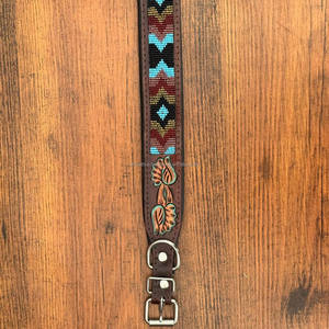 Durable Heavy Duty Beaded Dog Collars Hand Tooled Leather With Quick Release Metal Buckle Luxury Adjustable <b>Padded</b> Pet Collars - Product Image 4