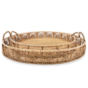 Plateau de service en bois pour la table, élégants plateaux en rotin festonné, accessoire de table de cuisine de haute qualité - Product Image 3