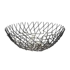 ชามใส่ผลไม้ทรงกลมทำจากโลหะสีดำสำหรับวางบนโต๊ะและร้านอาหารเครื่องครัวสีดำดีไซน์ทันสมัยสีนิกเกิล - Product Image 1