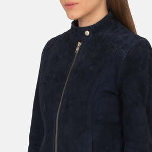 Chaqueta de Motociclista de Gamuza Azul Marino Furat Leathers, Acolchada, Ecológica, de Secado Rápido, con Bordado 3D, Transpirable, para Invierno, con Cuello Alto para Mujer - Product Image 3