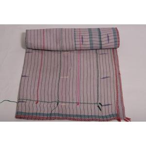 ผ้าห่มกันธากุดรีผ้าฝ้ายอินเดีย ทำมือ สไตล์โบโฮ วินเทจ ผ้าคลุมเตียง ผ้าห่มสองด้าน ไอเดียตกแต่ง - Product Image 5