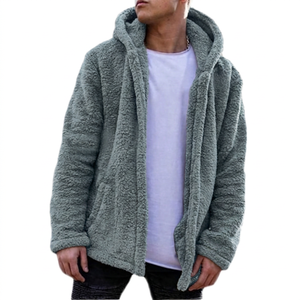 Veste polaire à capuche vert olive pour homme, coupe classique, décontractée, couleur unie, fermeture éclair, style Teddy, chaude pour l'hiver, écologique, séchage rapide - Product Image 2