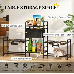 Porta Ciotole per Cani Nero, Supporto per Ciotole e Mangiatoie per Animali Domestici - Product Image 3