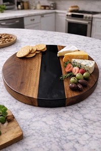 Plato giratorio Lazy Susan hecho a mano con resina azul y madera para comidas familiares, desayunos, cafeterías y restaurantes. - Product Image 4