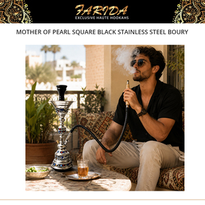 Chicha Mini Boury de Luxe Farida en Acier Inoxydable Laqué Noir, Qualité Supérieure, Meilleure Vente, avec Perle de Madreperle Égyptienne Carrée - Product Image 6