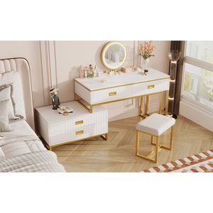 Large Size Modern Style <b>Makeup</b> <b>Vanity</b> Table with Movable Side Cabinet and 4-Drawers 3-Color LED Light Mirror - Product Image 6