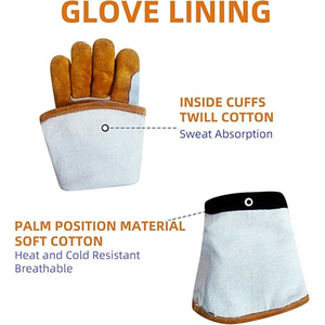 Gants de soudage en cuir Holy Signs International HSI-1450, avec pouce droit, testés contre les éclaboussures de métal fondu, type A, doublés en polaire, pour soudage TIG - Product Image 2
