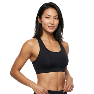 Soutien-gorge de sport dos nageur pour femme, maintien moyen, respirant, noir uni, vêtement de sport, design sans couture - Product Image 3