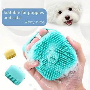 Spazzole per la toelettatura ergonomiche per animali domestici 2 pezzi in Silicone strumento per massaggio delicato setole blu rosa accessorio da bagno per cani gatti durevole - Product Image 2