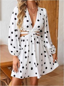 Minivestido de manga larga con estampado tropical para mujer, con lazo en la espalda, ropa de resort - Product Image 3
