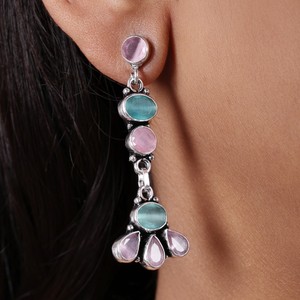 Hot Selling Oxidized <b>Silver</b> <b>Dangle</b> <b>Earrings</b> Bulk | Multi Crystal Stone Ethnic <b>Earrings</b> | Boho Fashion Jewelry Wholesale Supplier - Product Image 4