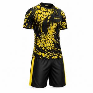 CLAW INTL Conjunto de Camiseta de Fútbol para Hombre, Negro y Amarillo, Estampado Geométrico Sublimado, Secado Rápido, Transpirable, Ajuste Atlético, Manga Corta, Uniforme - Product Image 2