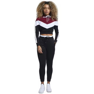 Stripes Track Suits China Trade Buy Women's Long Sleeve Crop Tops Hoodie Sweatshirt Trousers Gym Sports Tracksuit Set - Product Image 2