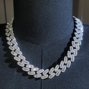 High Quality Lab Grown VVS Diamond Moissanite Baguette Cut Gold Plated Silver Hiphop Cuban Link Chain Necklace Luxury <b>Gift</b> for - Product Image 4