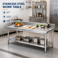Table de travail en acier inoxydable pour cuisine commerciale avec dosseret et étagère inférieure pour la préparation des aliments en restaurant, usine, vente en gros