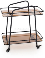 Chariot de bar de luxe à 2 niveaux de qualité supérieure, mini-bar doré avec dessus en verre, chariot de bar moderne en métal pour salon, hôtel, restaurants