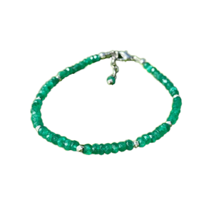 Pulsera de Cuentas Sueltas Facetadas Redondas de Esmeralda Verde Natural de Zambia Personalizada para Bodas y Fiestas - Product Image 1