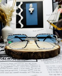 Iced Out Full Rim Rectangle <b>Sunglasses</b> With Moissanite Accents Unique Cut Lenses Unisex Adult Accessories - Product Image 4