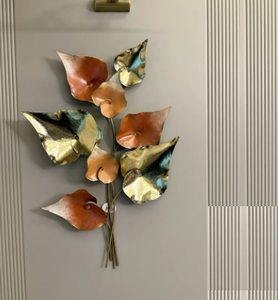Décoration murale en métal avec feuilles colorées, décoration intérieure, art mural exclusif, design durable, décoration intérieure - Product Image 1