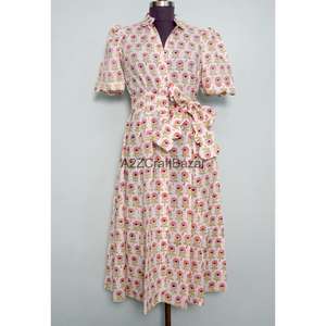 Nuevo Vestido Midi de Verano para Mujer, Estilo Bohemio, Hecho a Mano en India, con Estampado Floral Digital, de Algodón Puro, Tejido, Ecológico, con Encaje, Superventas - Product Image 1