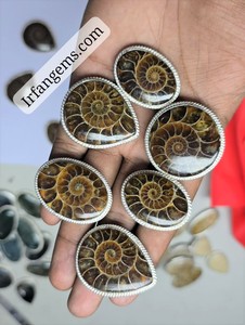 Pendentif en laiton rainuré avec cabochon d'ammonite 100% naturelle de qualité supérieure, lot de pendentifs en macramé d'ammonite, prix de gros - Product Image 1