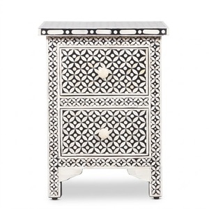 Mesita de Noche con Incrustaciones de Hueso, Patrón Geométrico Blanco y Negro, Cómoda de 4 Cajones, Muebles de Estilo Indio al por Mayor - Product Image 3