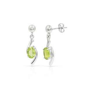 Pendientes Colgantes de Plata de Ley 925 con Peridoto Ovalado, Bañados en Oro, Diseño Artístico Curvo, con Piedras Preciosas - Product Image 2