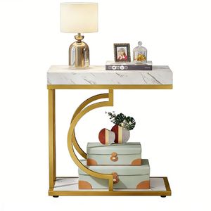 Modern Narrow <b>C</b> Coffee <b>Table</b> with Metal Frame for Bedside Use - Product Image 6
