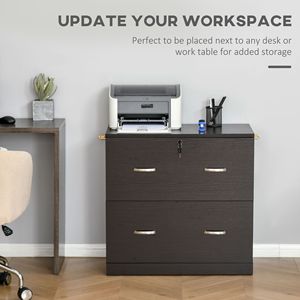 Espresso 2-Drawer <b>File</b> Cabinet for Home Office Assembled Vertical Storage with Hanging Bar and Lock Keys for A4 Size <b>Papers</b> - Product Image 4